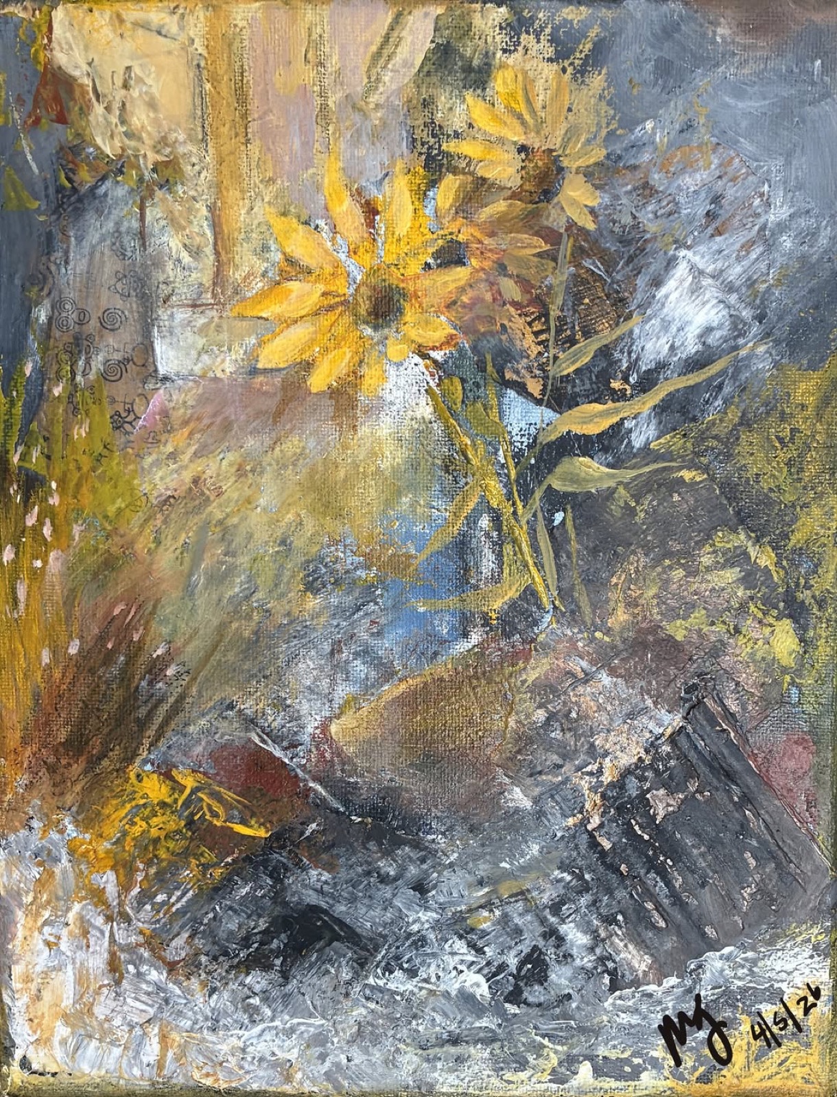 Flower Growing Out of a Rock, acrylic
