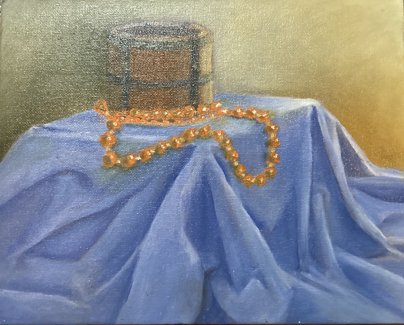 Still Life Orange Bead Necklace, oil