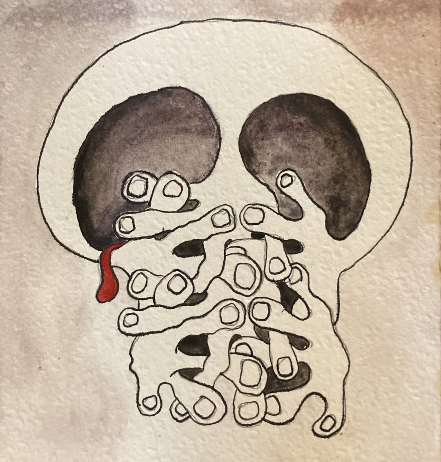 Gagging, pen & ink wash