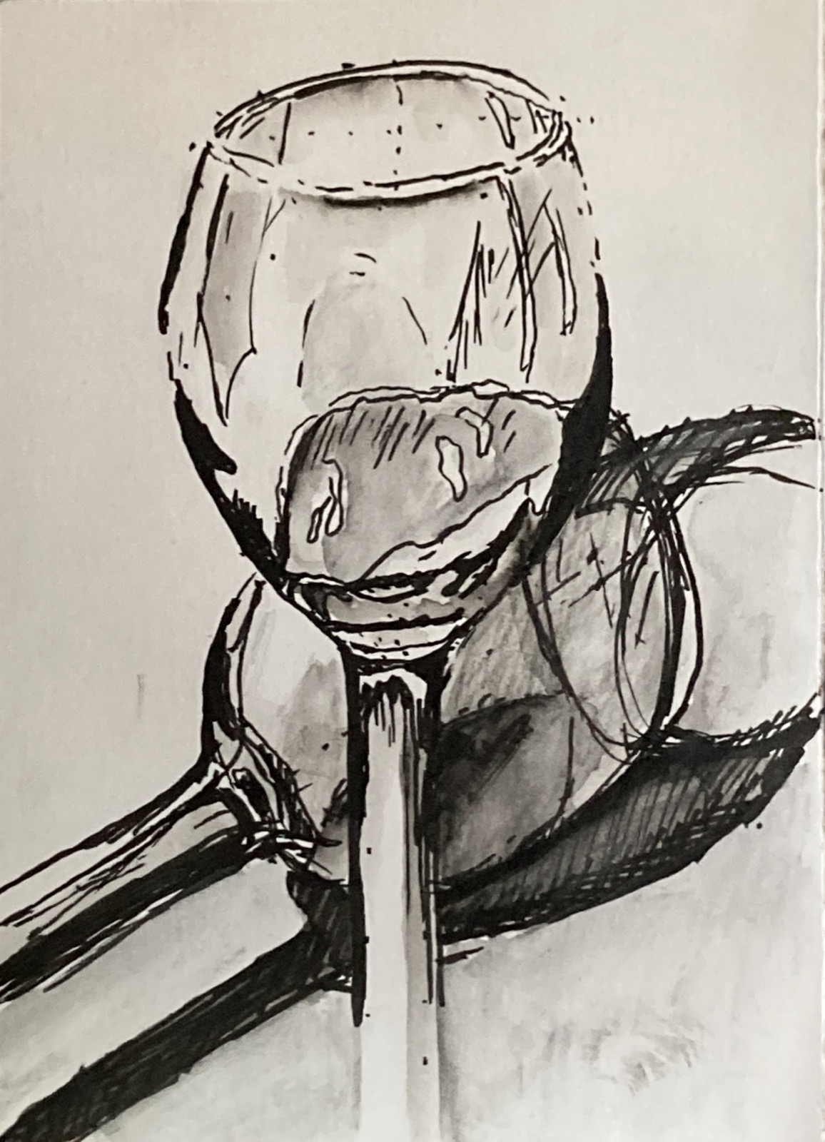 Wine Glass, pen & ink